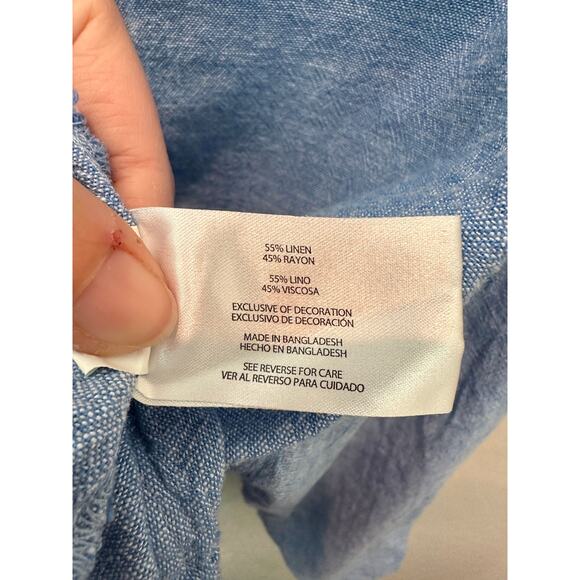 ORVIS | Plus Size Blue Linen Blend Button Up Long Sleeve Shirt | XXL - Picture 6 of 7